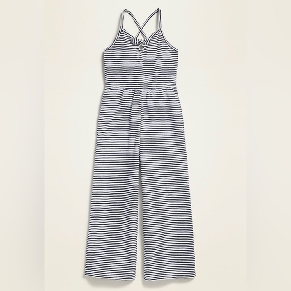Girls Old Navy Striped Wide Leg Jumpsuit Size L 10/12 Black White Summer Romper